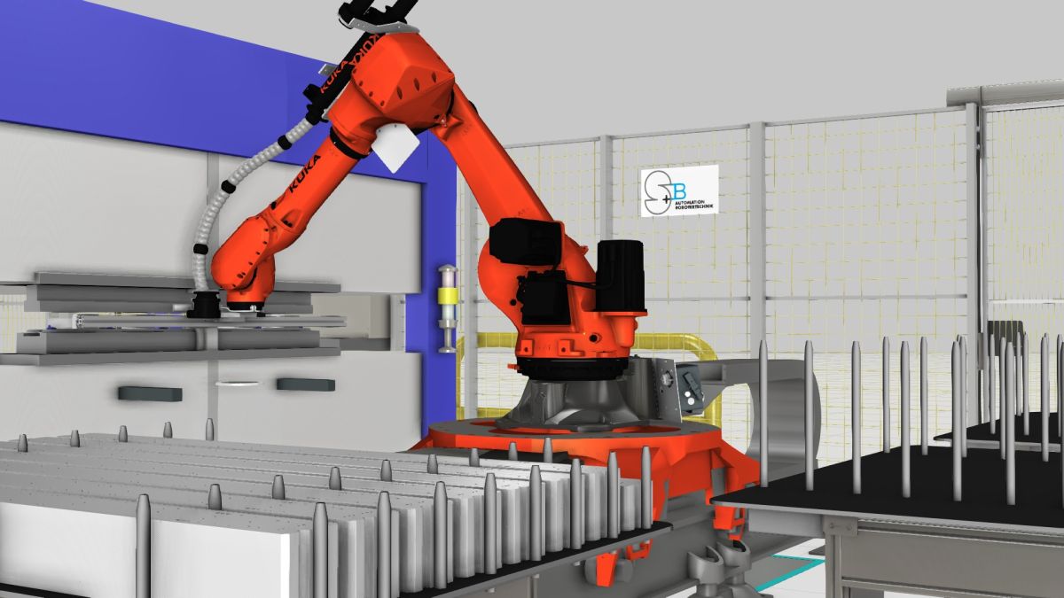Kuka Roboter zur Pressenbeschickung - Simulation im digitalen Zwilling
